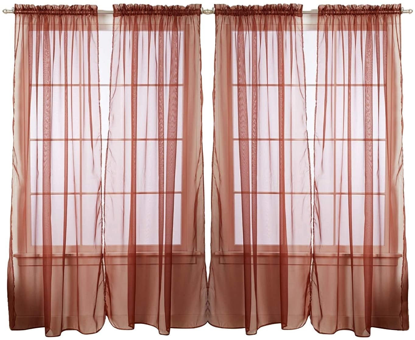 55" inch x 84" inch Sheer Curtains Window Voile Panels, Set of 4 Chocolate