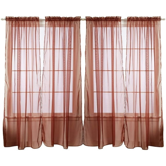 55" inch x 84" inch Sheer Curtains Window Voile Panels, Set of 4 Chocolate