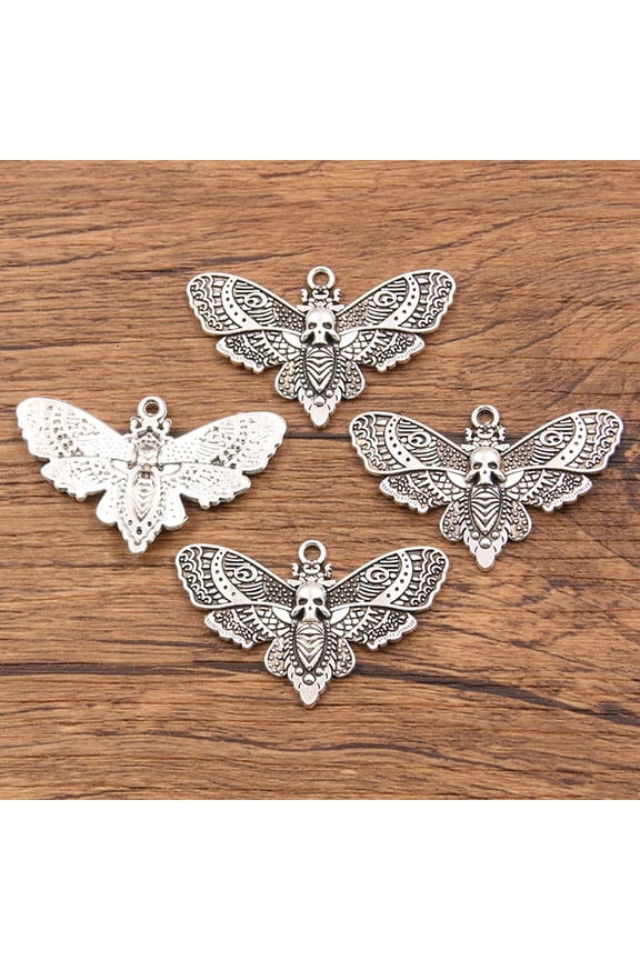 55 pc Tibetan style Alloy Pendant Moth with Skull Antique Silver 43x27mm