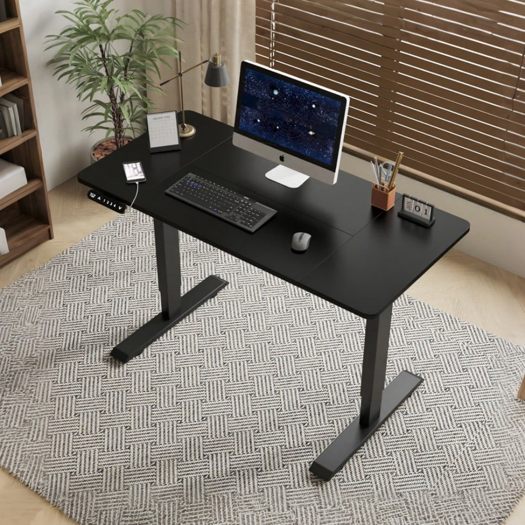 55" x 24" Electric Standing Desk, Height Adjustable Desk 27.75"-45.86", Black Computer Desk with Memory Presets & Type-C Charging
