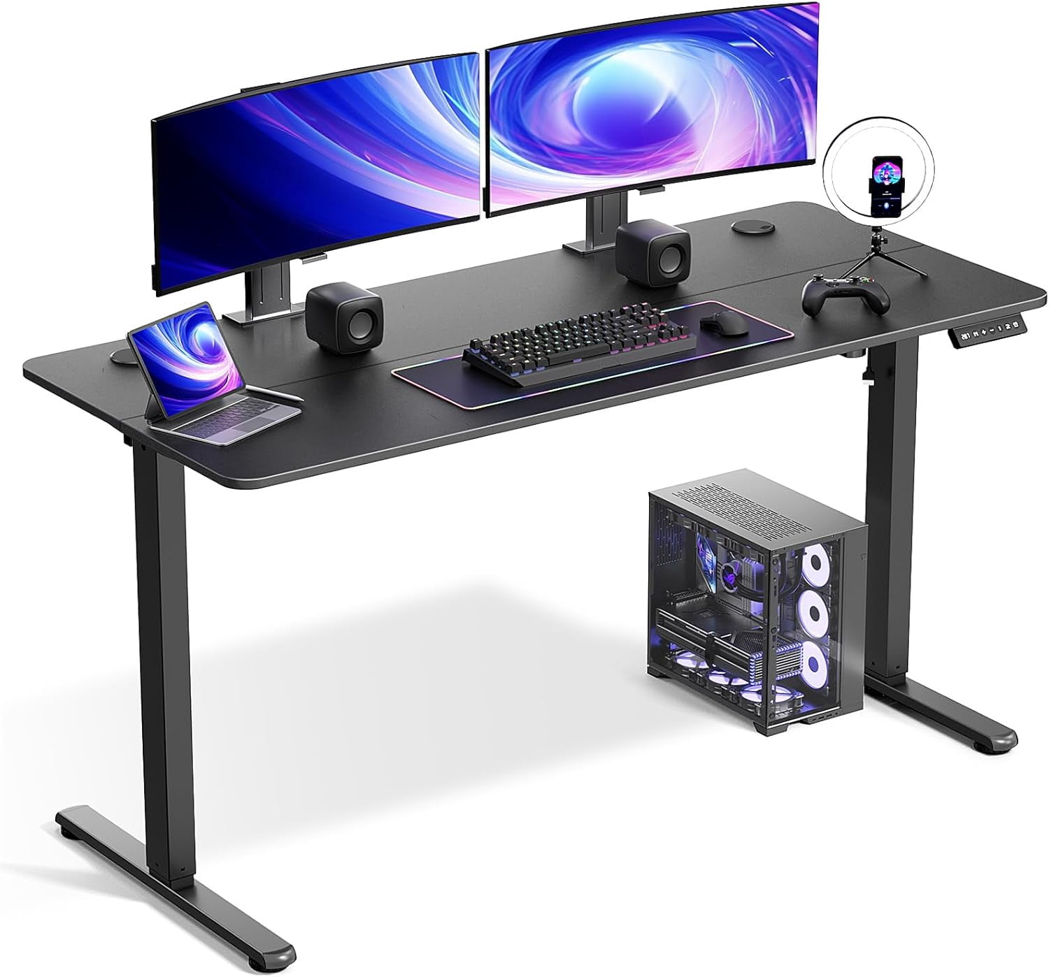 55 x 24 Inch Electric Standing Desk with Spliced Desktop, Height Adjustable Sit Stand Workstation for Home Office, Black