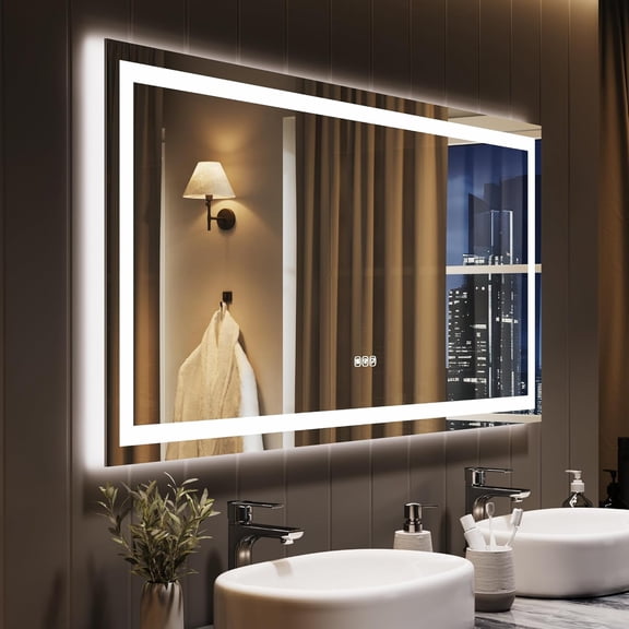 55" x 26" LED Bathroom Mirror with Lights, Dimmable, Anti-Fog, Vanity Mirror, Backlit and Front Lit, Recollection Function and Shatter-Proof, Wall Mounted
