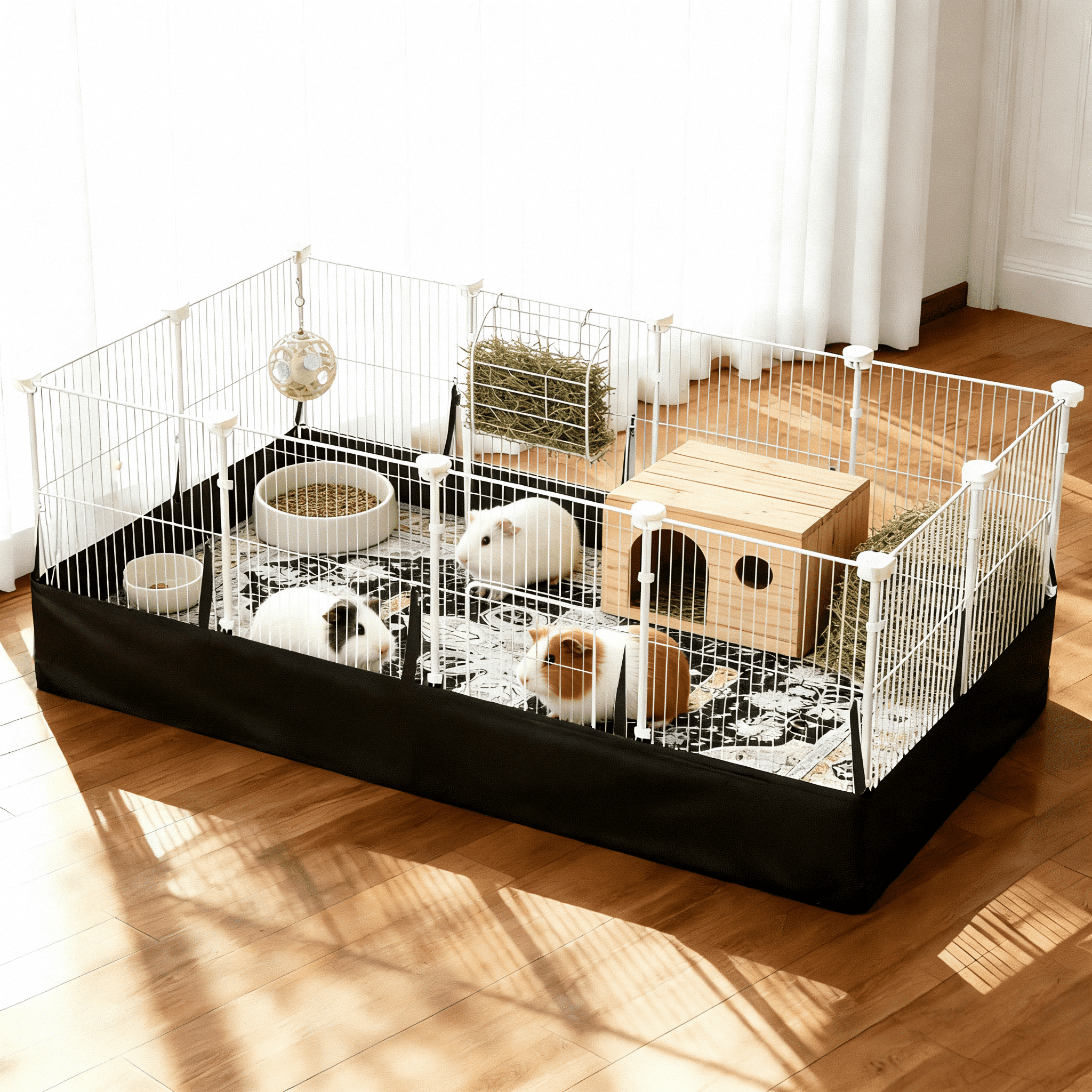 55" x 28" Large Guinea Pig Cage & Indoor Playpen - C&C Habitat with Waterproof 600D Liner, Washable Rug & Secure Wire Fence - For Rabbits, Hedgehogs &Guinea pig
