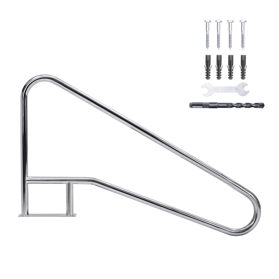 55" x 32" 304 Stainless Steel In-Ground Pool Handrail, 385 Lbs Load Capacity, Blue Non-Slip Grip, Corrosion Resistant, Hardware Included