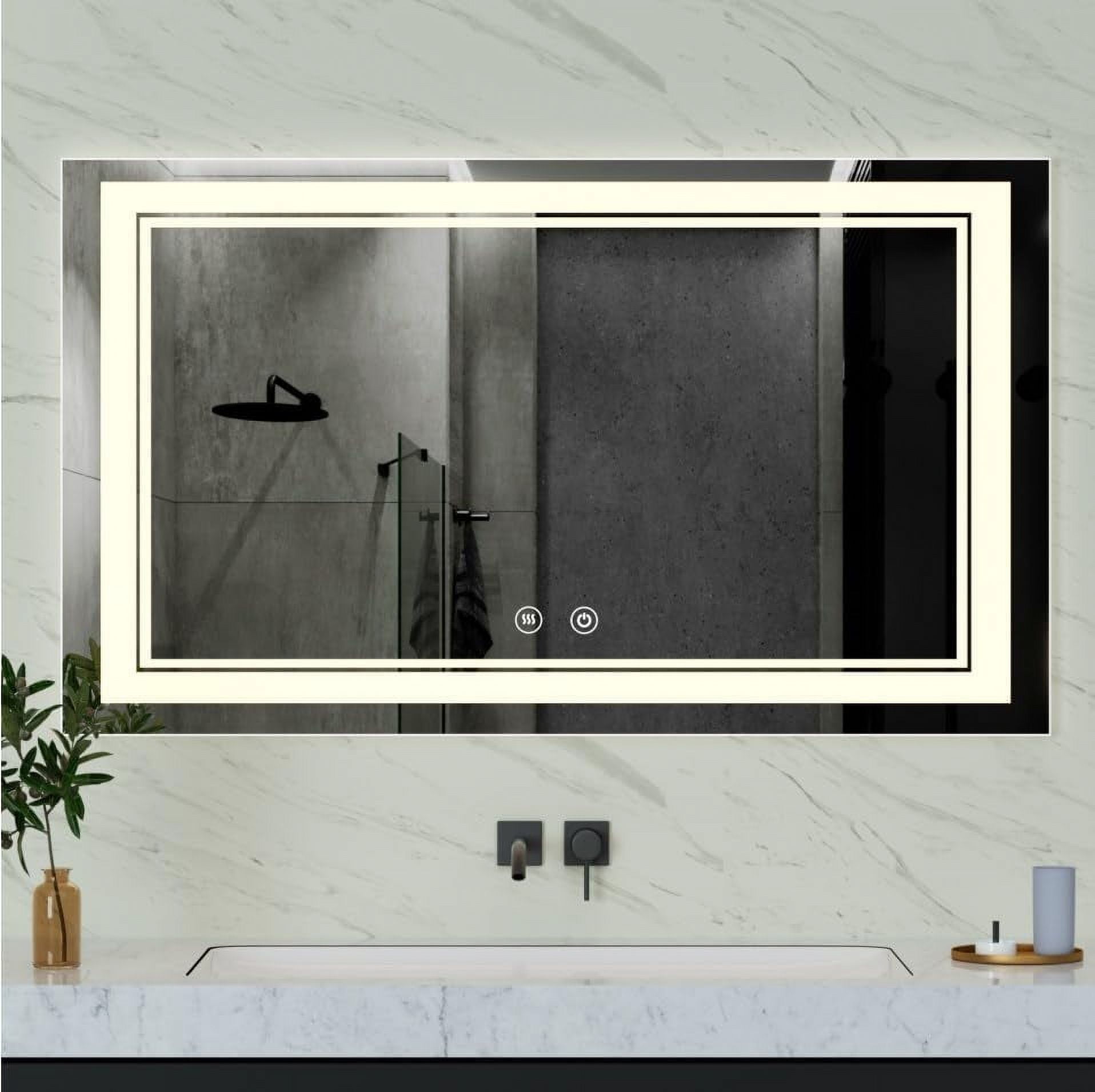 55" x 32" LED Bathroom Mirror LED Wall-Mounted Anti-Fog Mirror Bathroom ...