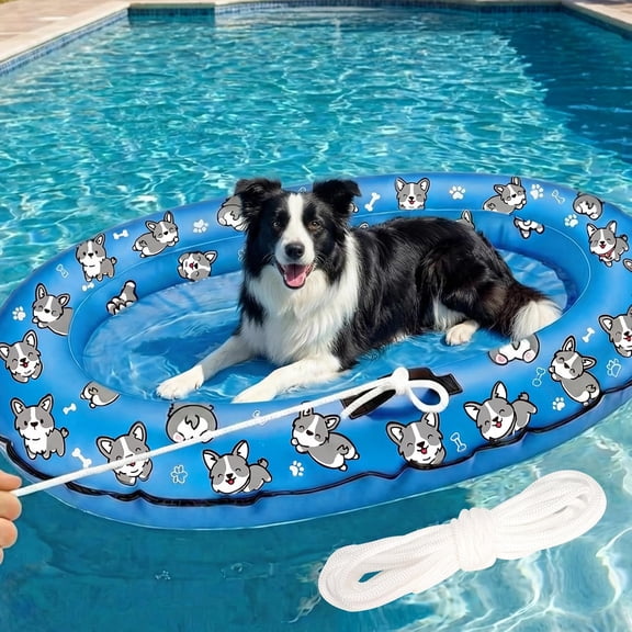55 x 35 Inch Inflatable Dog Pool Float with Rope, Puppy Raft Floating Mat, Pet Lake Raft for Small Medium Large Dogs Up to 80 LB
