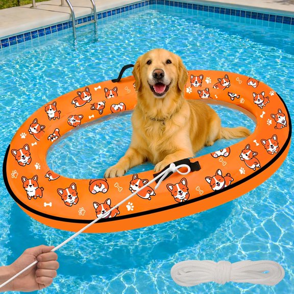 55'' x 35'' Inflatable Dog Pool Float with Rope, Portable Puppy Raft for Pool or Lake, Floating Pet Float for Small Medium Large Dogs, Up to 80 lb