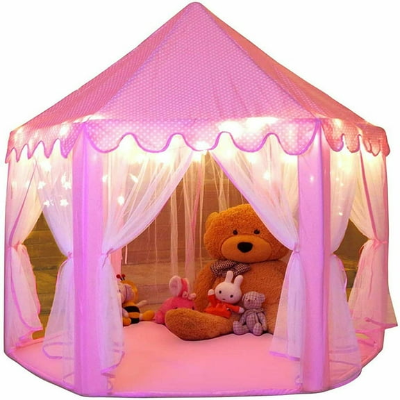 55"x 53" Princess Play Castle Tent with Star String Lights, Princess Tent, Kids Game House for Indoor Outdoor Game
