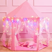 WATNATURE 55" x 53" Princess Tent Star Lights, Girls Large Pink Playhouse, Kids Castle Play Tent for Children Indoor and Outdoor Games