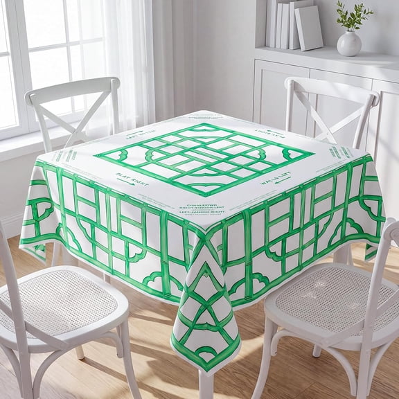 55 x 55 Inch Tablecloth Table Cloth, Green Chinoiserie Mahjong Tablecloth Table Covers, Stain Resistance Polyester Table Cover for Kitchen Dining Hol