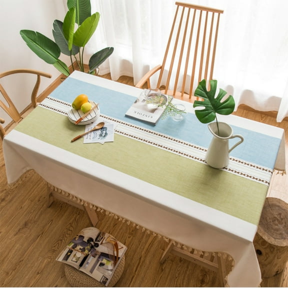 55"x 55" Linen Rectangle Table Cloth Cotton Linen with Tassels Dust-Proof TableCover for Party Kitchen Dinning