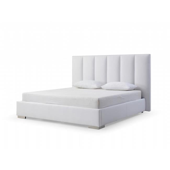 55 x 72 x 87 in. Queen Size White Upholstered Channel Tufted Velvet Bed Frame