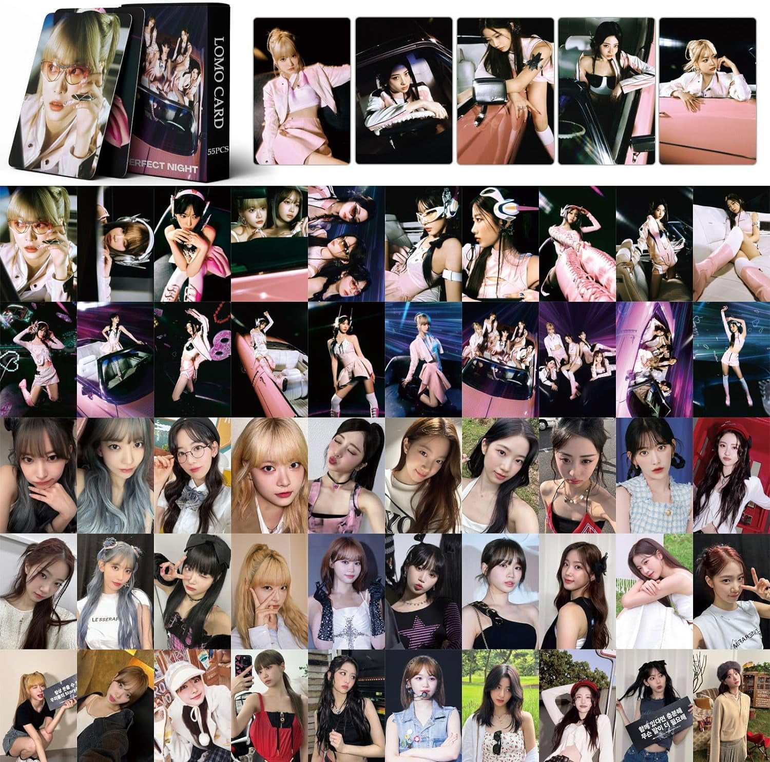 55 x Le Sserafim Photocards The Perfect Night New Album LESSERAFIM Lomo Postcards Gift for Fans