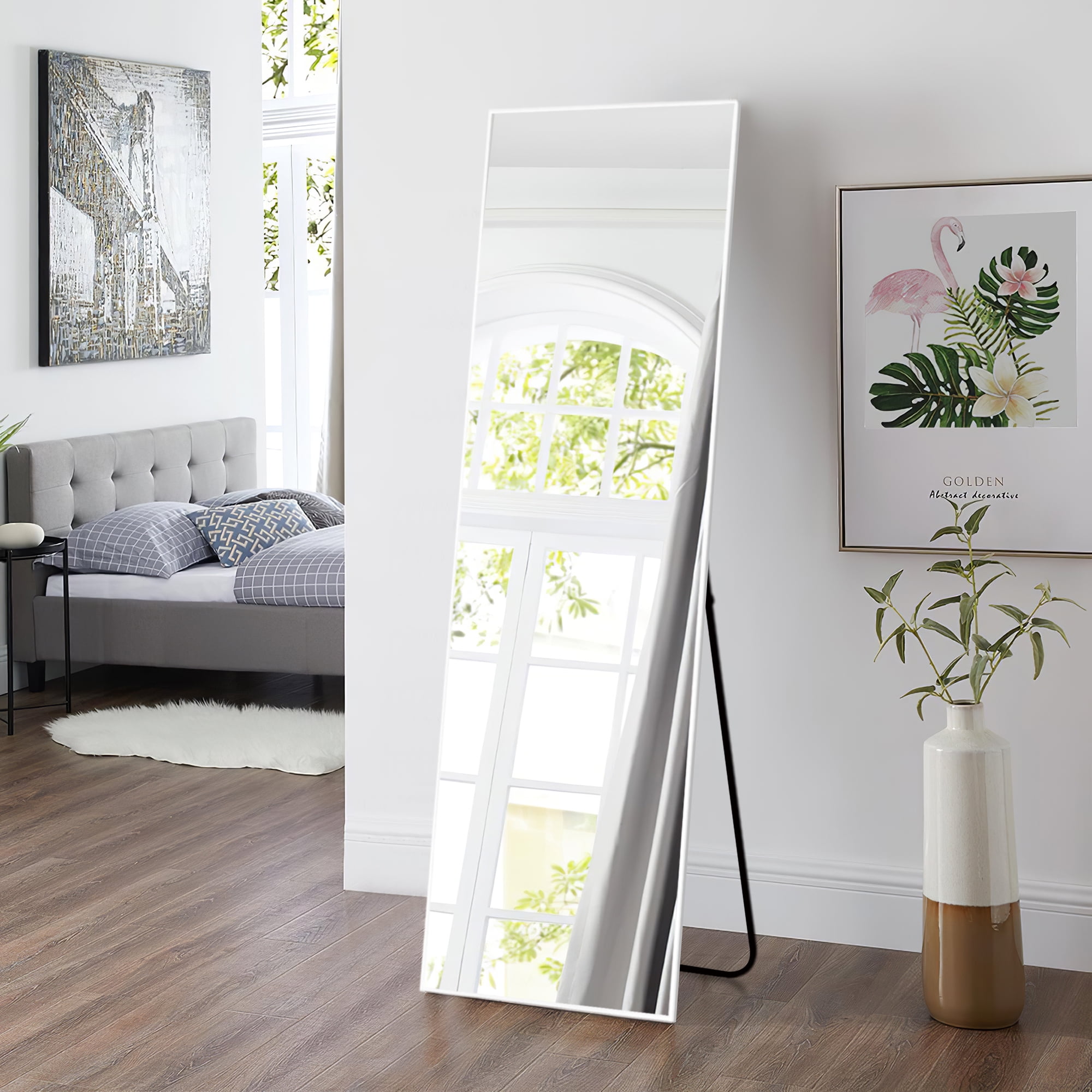 55"x20" Full Length Mirror with Stand Rectangle Floor Mirror Elegant White