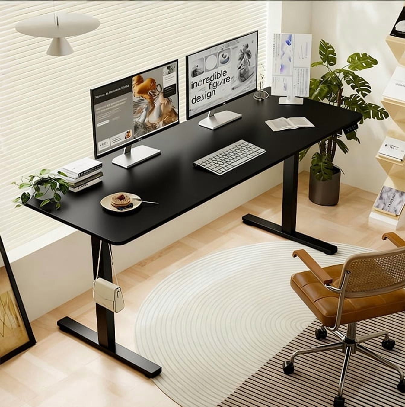 55"x24" Black Electric Standing Desk, Height Adjustable Desk for Home and Office Computer Table Gaming Desk Modern Lift-up Desk