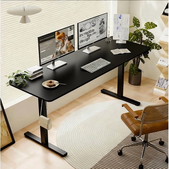 55"x24" Black Electric Standing Desk, Height Adjustable Desk for Home and Office Computer Table Gaming Desk Modern Lift-up Desk
