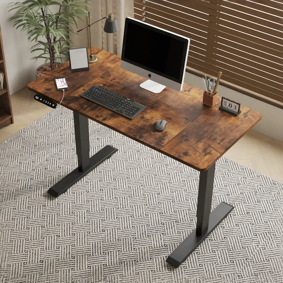 55"x24" Electric Standing Desk Height Adjustable Desk for Home and Office Computer Table Gaming Desk Modern Lift-up Desk, Rustic Brown