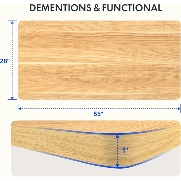 55"x28" Thick Maple Desktop - Height Adjustable Workstation (Maple Surface)