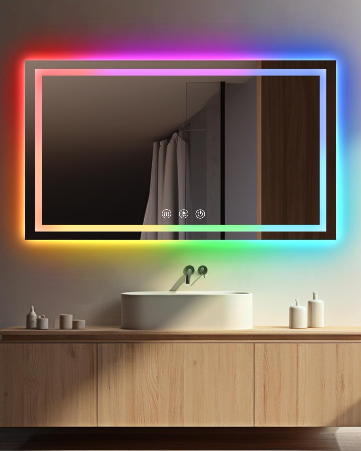 55''x30'' LED Bathroom Mirror,RGB Color Changing Bathroom Mirror with