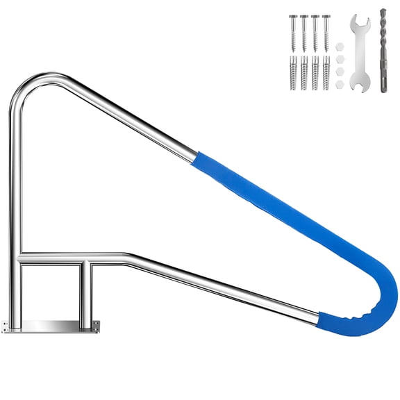 55"x32" Stainless Steel Pool Railing, Swimming Pool Handrail with Grip Cover and Quick Mount Base Plate, 300 lbs Load Capacity, Rustproof Pool Stair Rail for Inground Pools
