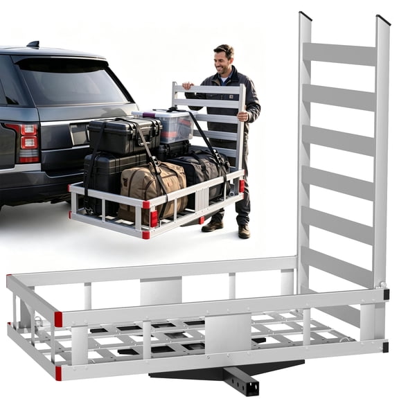 55"x34" Trailer Hitch Cargo Carrier with Ramp, 1250LBS Aluminum Hitch Cargo Carrier, Folding Wheelchair Carrier for Car, Mobility Scooter Carrier with 2" Receiver for SUV, Truck, Van