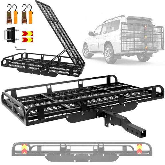 55x35x9 Trailer Hitch Cargo Carrier with Ramp, 1000 LBS Mobility Scooter Carrier, Aluminum Alloy Folding Mobility Scooter, Carrier Fits 2" Receiver Wheelchair Carrier for Truck SUV Car Van