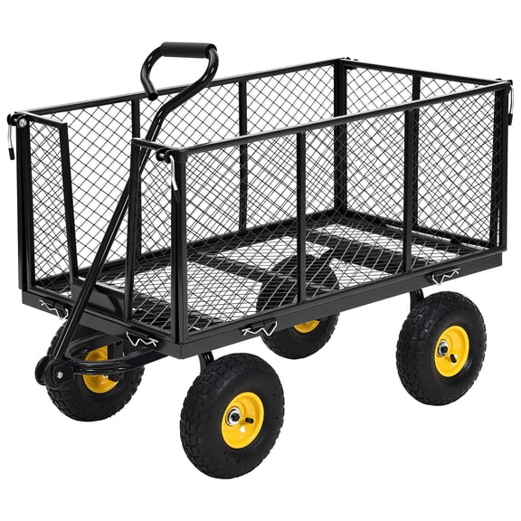 550/880/1100 Lbs Capacity Heavy Duty Steel Garden Cart, Utility Wagon with 10" Wheels, Removable Mesh Sides & 180° Rotating Pull Handle for Yard, Farm