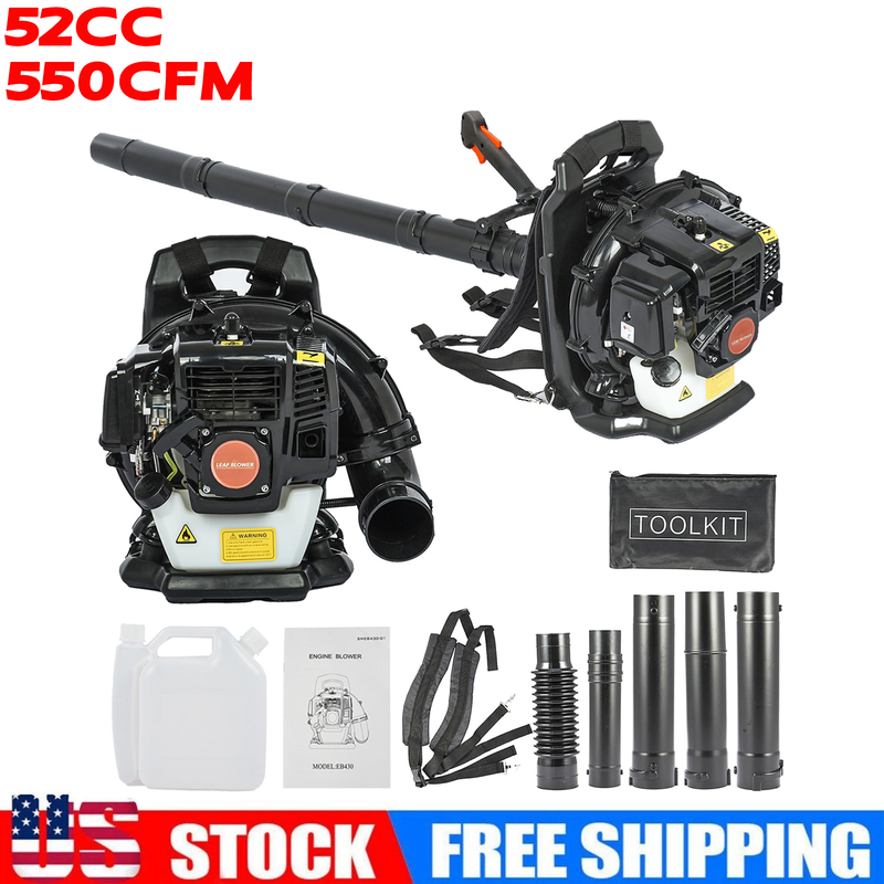 Gas Leaf Blower, 52CC 1.7HP 2 Cycle Backpack Leaf Blower with 550CFM , 200MPH Powerful Clearing Performance and Ergonomic Harness System, Gifts for dad