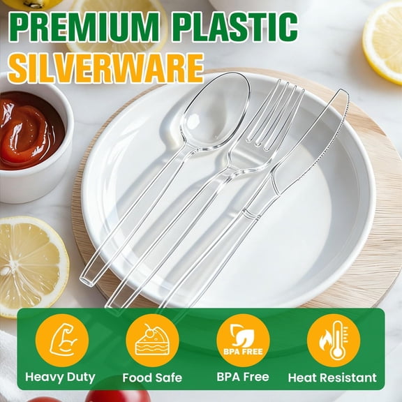 550 Count Plastic Silverware Heavy Duty Clear Disposable Utensils Set 200 Forks 200 Spoons 150 Heat Resistant Plastics Cutlery Plasticware Bulk For Catering & Events Daily