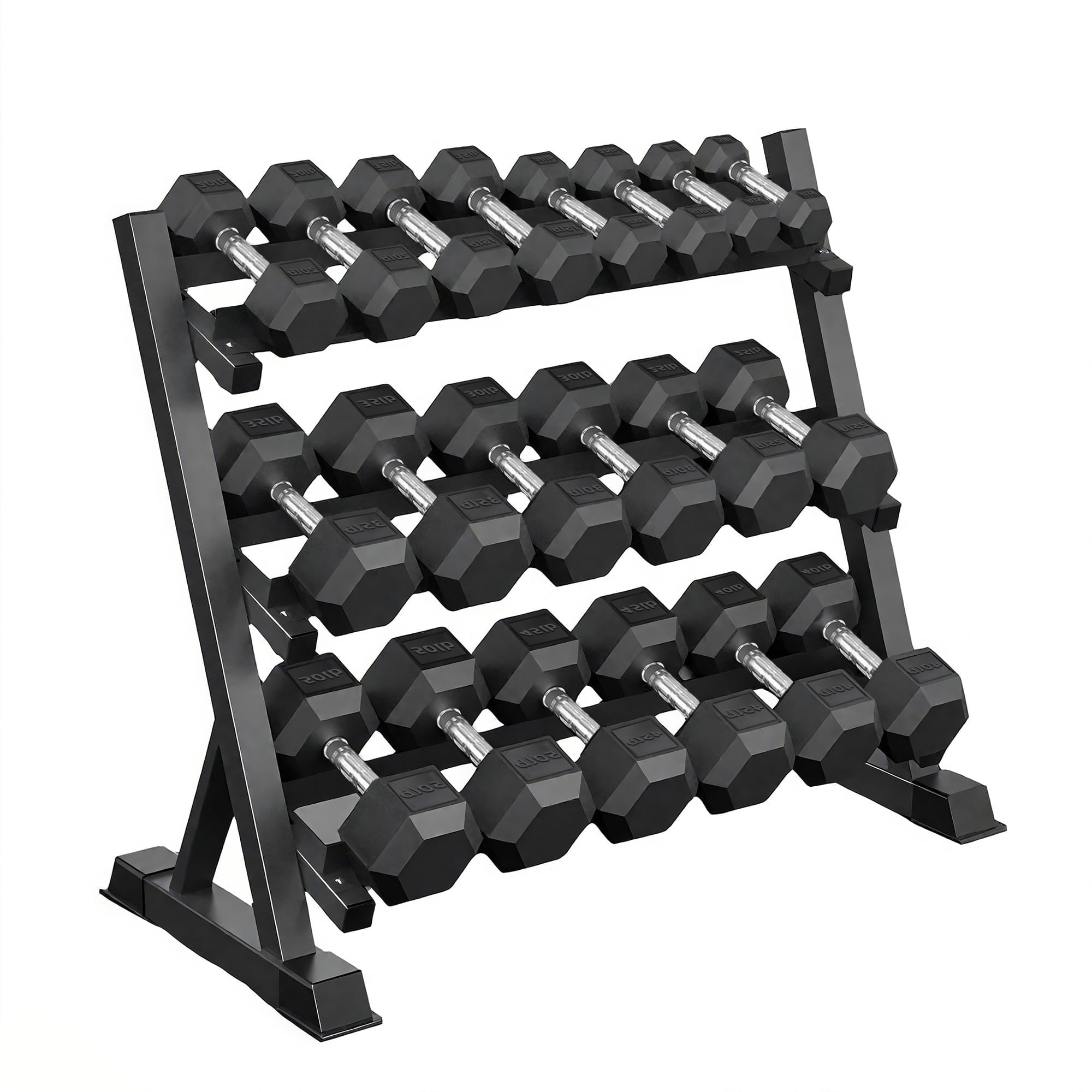 550 LBS Rubber Hex Dumbbell Set with Storage Rack, Anti-Roll Nonslip Free Weight Set for Home Gym Equipment, Strength Training & Fitness Exercise, Durable Dumbbells for Men Women