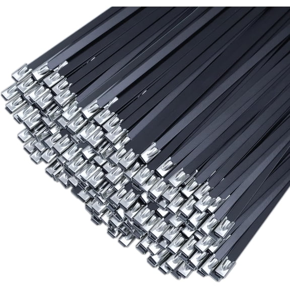 550 Pack Metal Zip Ties Black, 11.8 inch Stainless Steel Cable Ties Heavy Duty Outdoor, Multi Purpose Industrial Wire Ties for Machinery, Farms, Pipes, Vehicles, Fence, Post, Cattle Panels