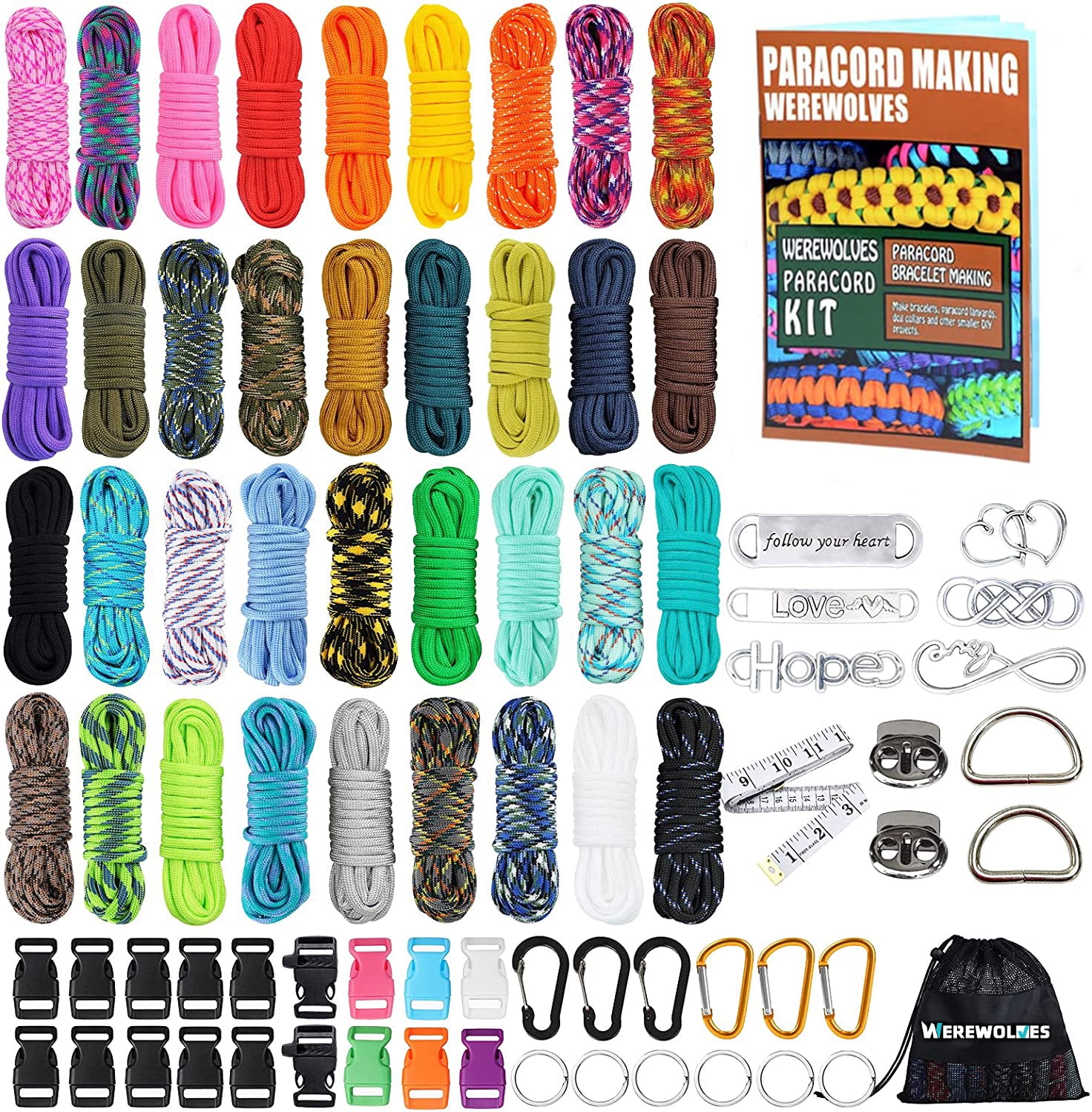 550 Paracord Combo Kit with Instruction Book - 36 Colors Multifunction ...