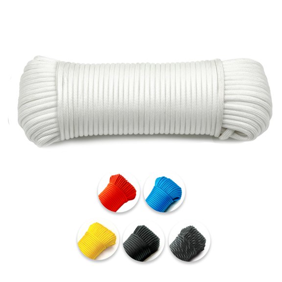 550 Paracord Type III 7-Core – 4mm x 100FT Polyester Tactical Rope for Camping, Survival, Gear Repair & DIY (White, 98 Ft)