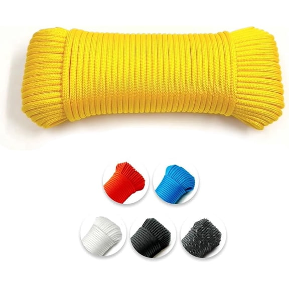 550 Paracord Type III 7-Core – 4mm x 100FT Polyester Tactical Rope for Camping, Survival, Gear Repair & DIY (Yellow, 98 Ft)