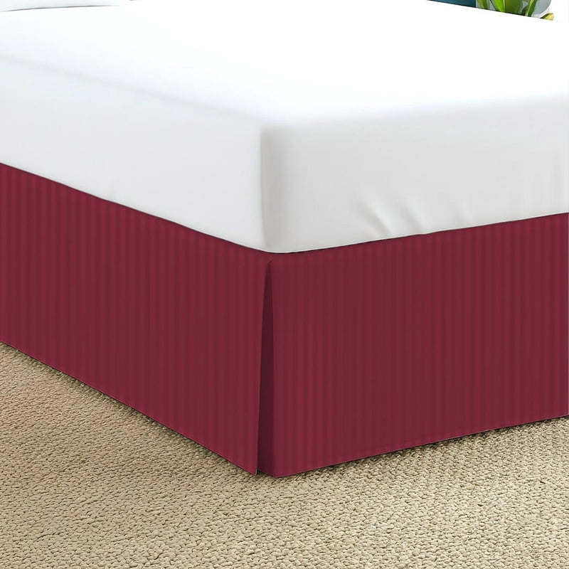 550-TC Egyptian Cotton Dust Ruffle/Bed Skirt King Size 1-Pieces Split Corner Tailored Bed Skirt 10" Inch Drop Length Burgundy Stripe
