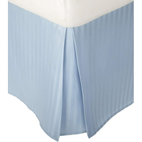 550-TC Egyptian Cotton Dust Ruffle/Bed Skirt King Size 1-Pieces Split Corner Tailored Bed Skirt 12" Inch Drop Length Light Blue Stripe