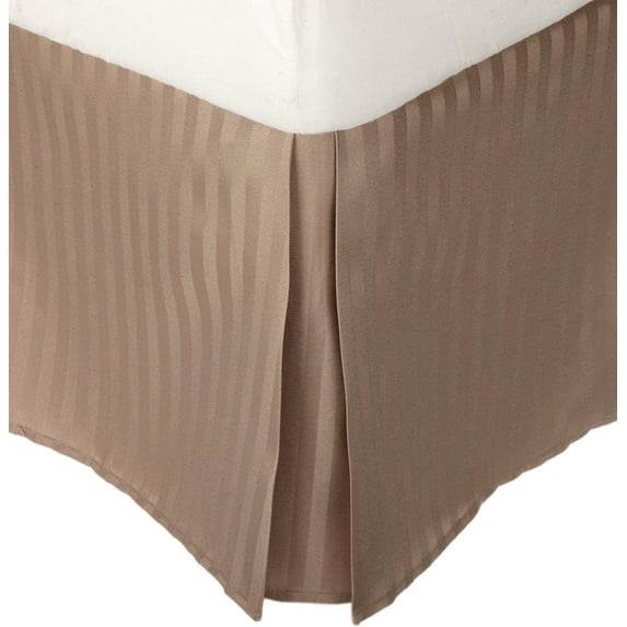550-TC Egyptian Cotton Dust Ruffle/Bed Skirt King Size 1-Pieces Split Corner Tailored Bed Skirt 14" Inch Drop Length Taupe Stripe