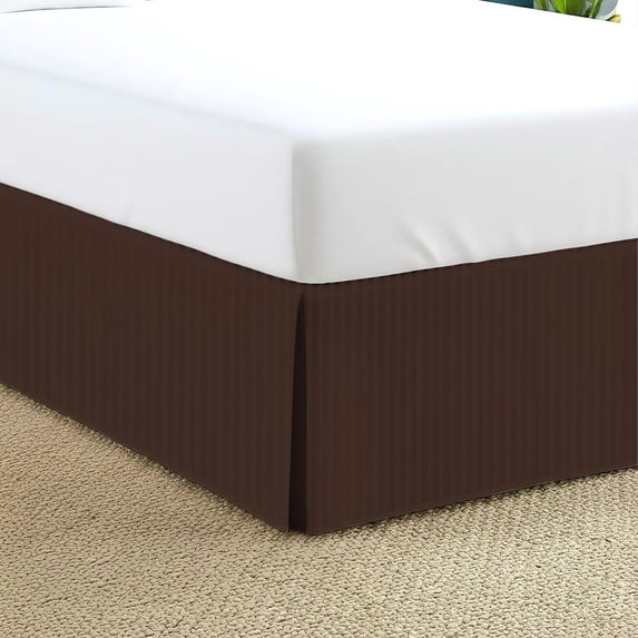 550-TC Egyptian Cotton Dust Ruffle/Bed Skirt King Size 1-Pieces Split Corner Tailored Bed Skirt 18" Inch Drop Length Chocolate Stripe