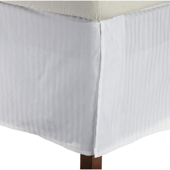 550-TC Egyptian Cotton Dust Ruffle/Bed Skirt King Size 1-Pieces Split Corner Tailored Bed Skirt 26" Inch Drop Length White Stripe