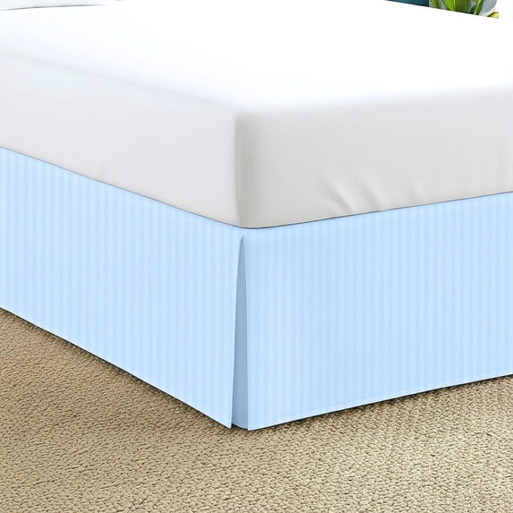 550-TC Egyptian Cotton Dust Ruffle/Bed Skirt King Size 1-Pieces Split Corner Tailored Bed Skirt 9" Inch Drop Length Light Blue Stripe