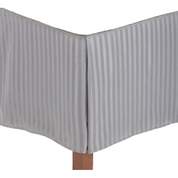 550-TC Egyptian Cotton Dust Ruffle/Bed Skirt King Size 1-Pieces Split Corner Tailored Bed Skirt 9" Inch Drop Length Silver Grey Stripe