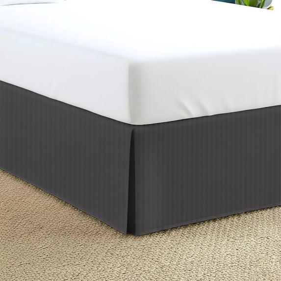 550-TC Egyptian Cotton Dust Ruffle/Bed Skirt Queen Size 1-Pieces Split Corner Tailored Bed Skirt 10" Inch Drop Length Elephant Grey Stripe