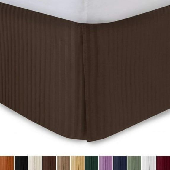 550-TC Egyptian Cotton Dust Ruffle/Bed Skirt Queen Size 1-Pieces Split Corner Tailored Bed Skirt 15" Inch Drop Length Chocolate Stripe