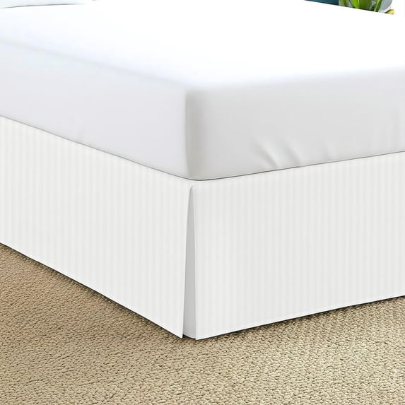 550-TC Egyptian Cotton Dust Ruffle/Bed Skirt Queen Size 1-Pieces Split Corner Tailored Bed Skirt 15" Inch Drop Length White Stripe