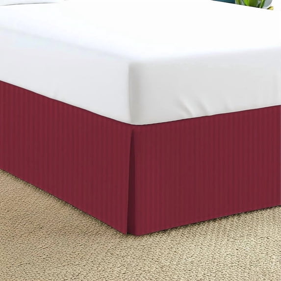 550-TC Egyptian Cotton Dust Ruffle/Bed Skirt Queen Size 1-Pieces Split Corner Tailored Bed Skirt 16" Inch Drop Length Burgundy Stripe