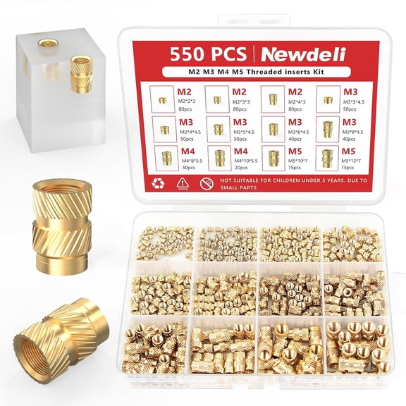 550 Thread Inserts 2345 Heat Embedded Thread Insert Set for Plastic and 3D Printing Components - Brass Metric Knurled Nut Set