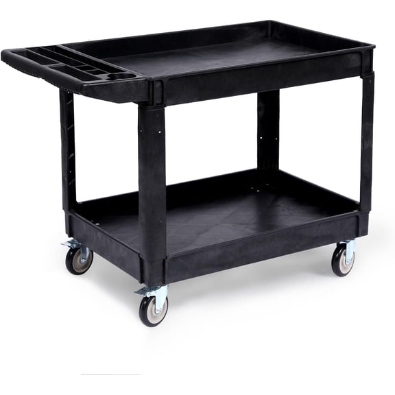550 lb Capacity 2-Shelf PP Rolling Utility Cart with Lockable Swivel Wheels and Storage Handle