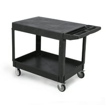 550 lb Capacity Utility Cart, Heavy Duty Plastic Service Cart 45.8" x 25" with 2 Flat Shelves, 360° Swivel Casters (2 Locking), Black Commercial Work Cart