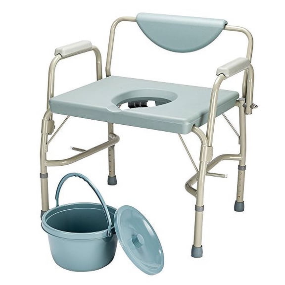 550 lbs Heavy Duty Drop Arm Medical Bedside Commode Chair, Homecare Toilet Seat with Safety Steel Frame, 6 Quart Capacity Pail, Adjustable Height Support Tool-Free Easy Assembly
