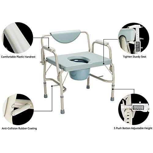 550 lbs Heavy Duty Drop Arm Medical Bedside Commode Chair, Homecare Toilet Seat with Safety Steel Frame, 6 Quart Capacity Pail, Adjustable Height Support Tool-Free Easy Assembly